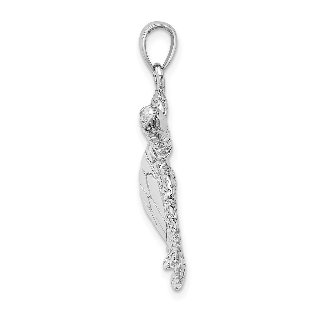 14K White Gold Large Textured Swimming Sea Turtle Charm