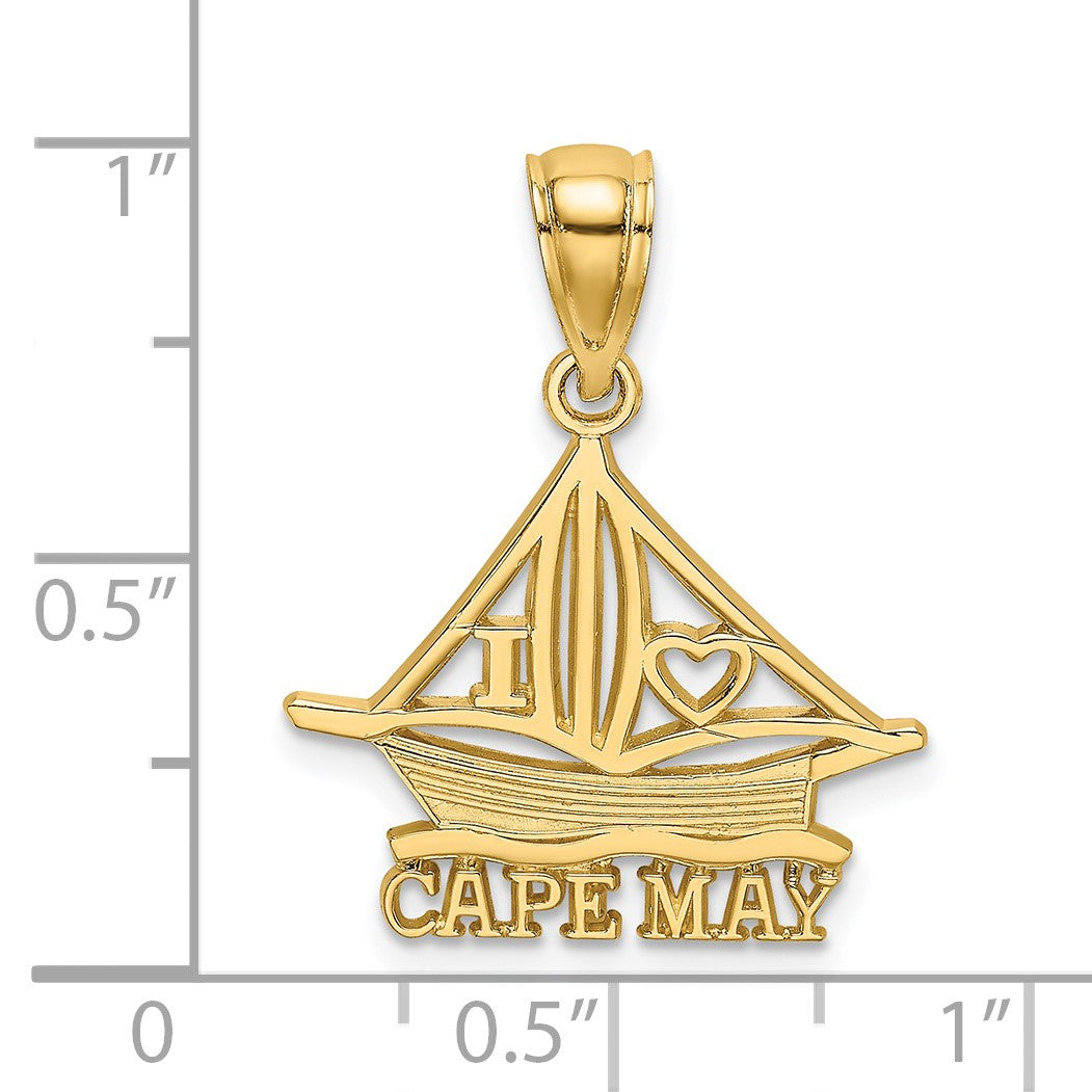 14K I HEART CAPE MAY with Cut-Out Boat Charm
