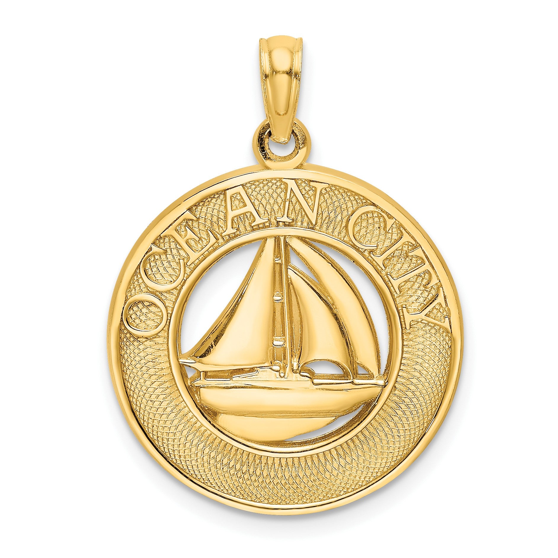 14K OCEAN CITY with Sailboat Charm