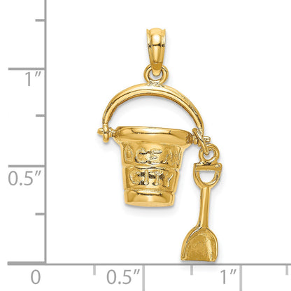 14K  3-D OCEAN CITY Bucket with Moveable Shovel Charm