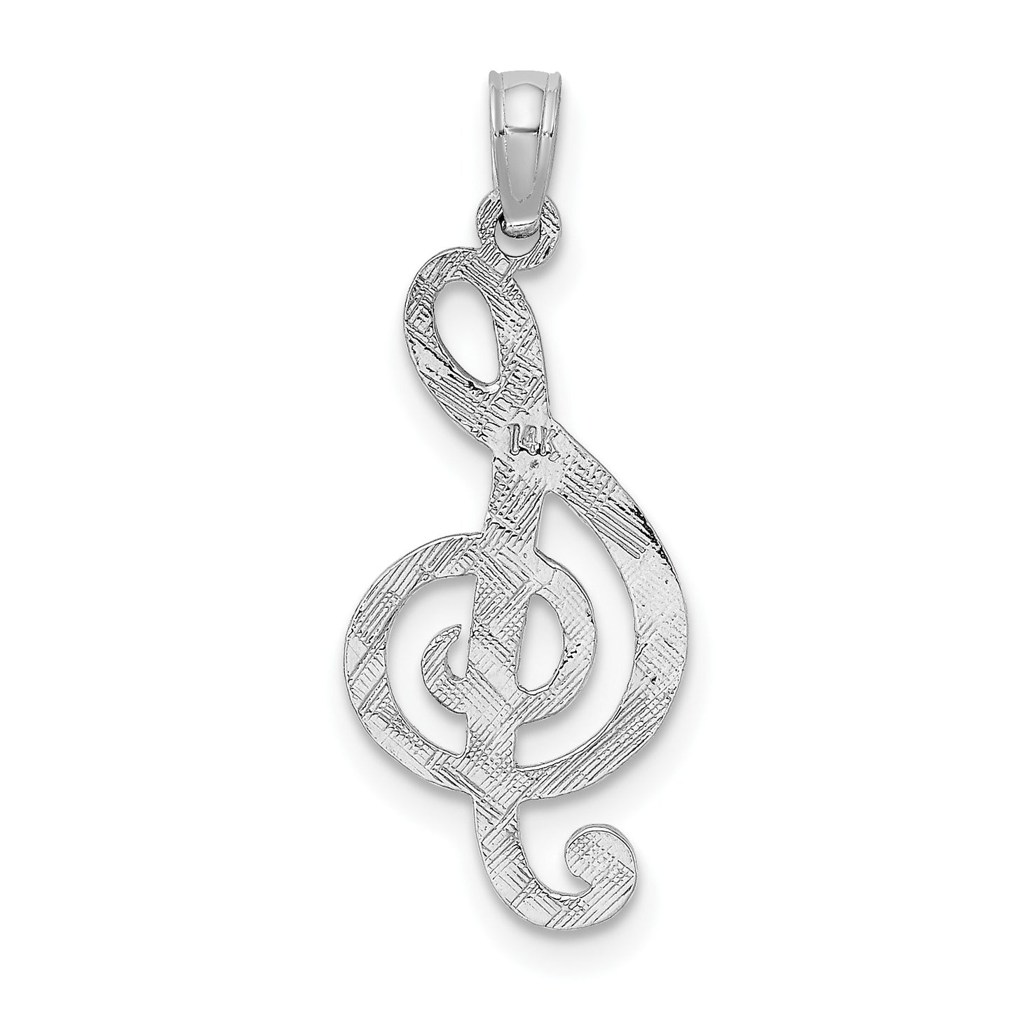 14K White Gold Textured Treble Clef Charm