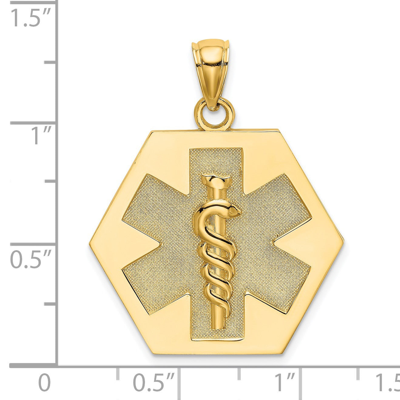 14K Textured Back Caduceus Medical Disc Pendant
