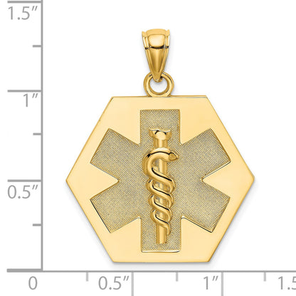 14K Textured Back Caduceus Medical Disc Pendant