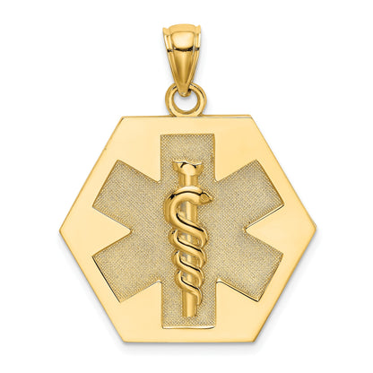 14K Textured Back Caduceus Medical Disc Pendant