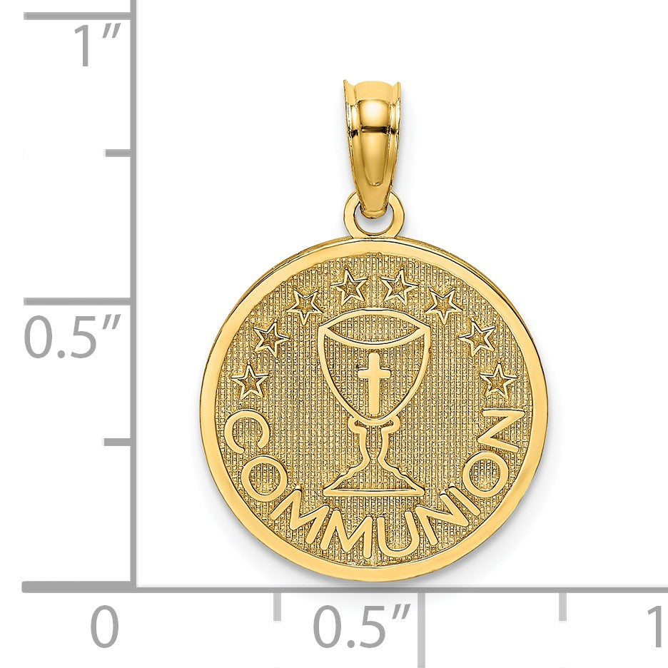 14K Textured COMMUNION Cup on Round Disc Charm