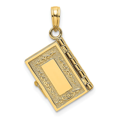 14K 3-D HOLY BIBLE with Lord's Prayer and Moveable Pages Pendant