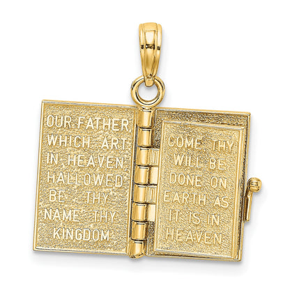 14K 3-D HOLY BIBLE with Lord's Prayer and Moveable Pages Pendant