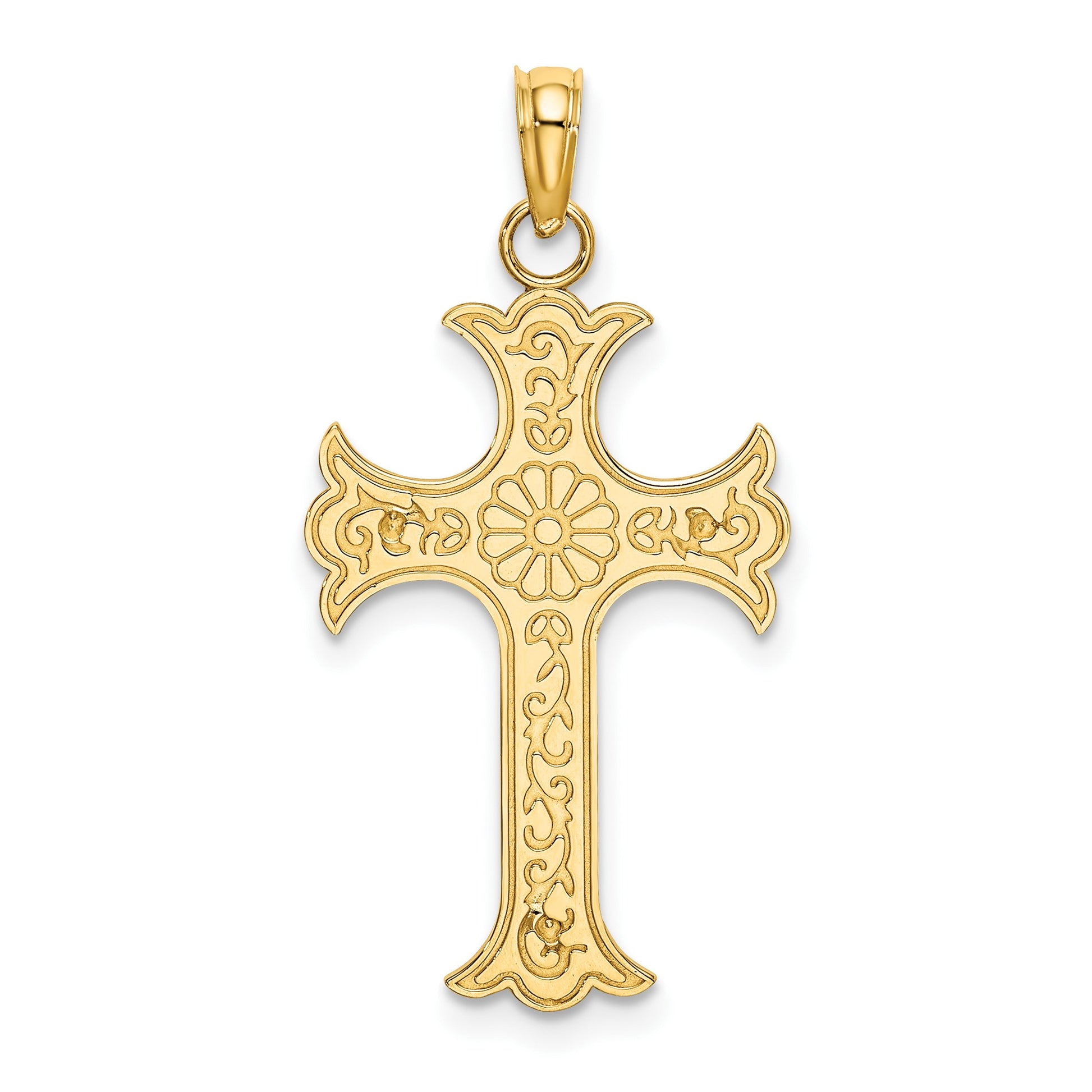 14K Double Sided Textured Cross Charm