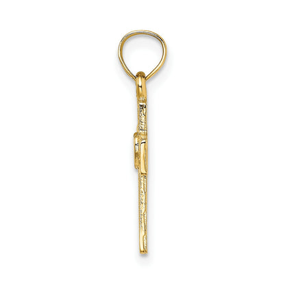 14K Cut-Out Cross with Heart Charm