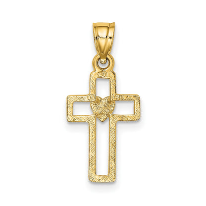 14K Cut-Out Cross with Heart Charm