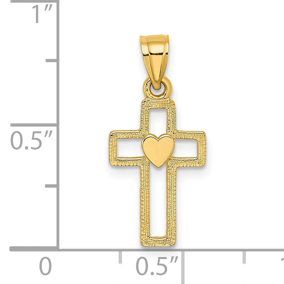 14K Cut-Out Cross with Heart Charm