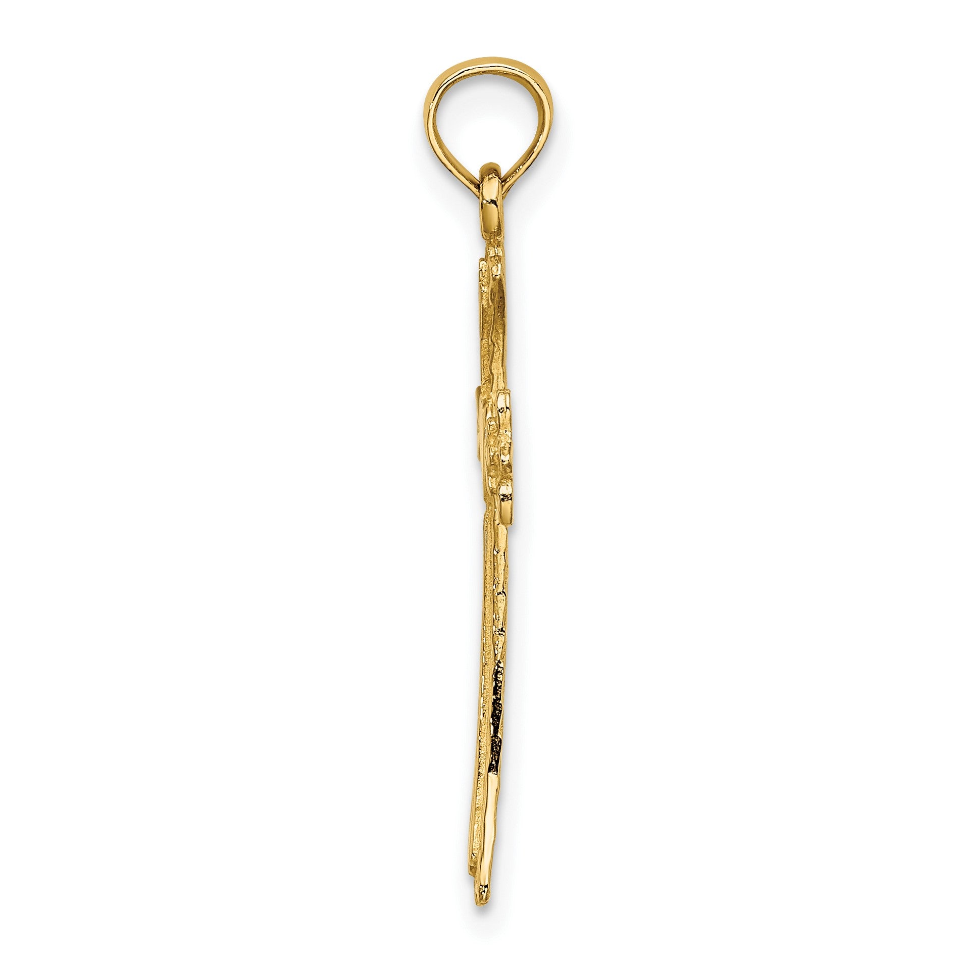 14K Polished and Engraved Cross with Heart Charm