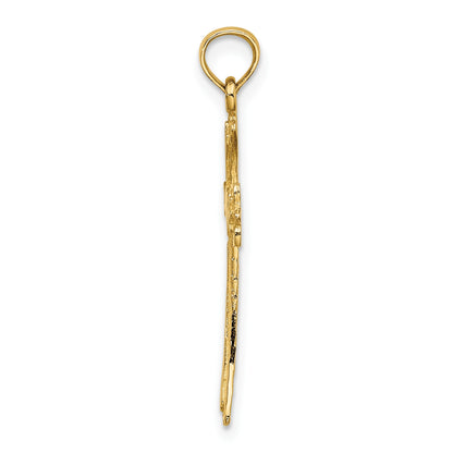 14K Polished and Engraved Cross with Heart Charm