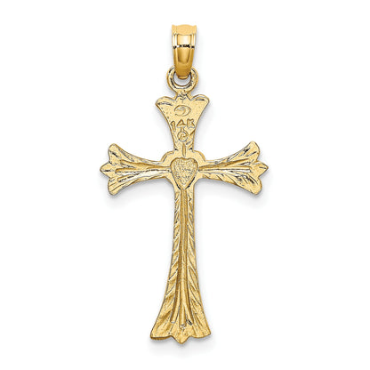 14K Polished and Engraved Cross with Heart Charm