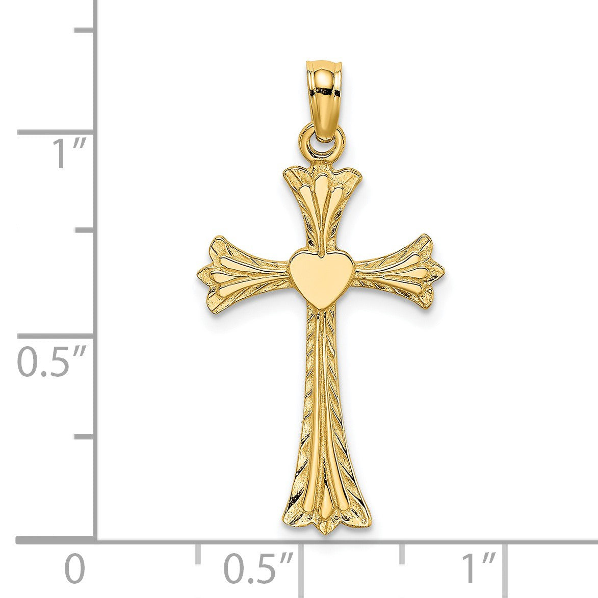 14K Polished and Engraved Cross with Heart Charm
