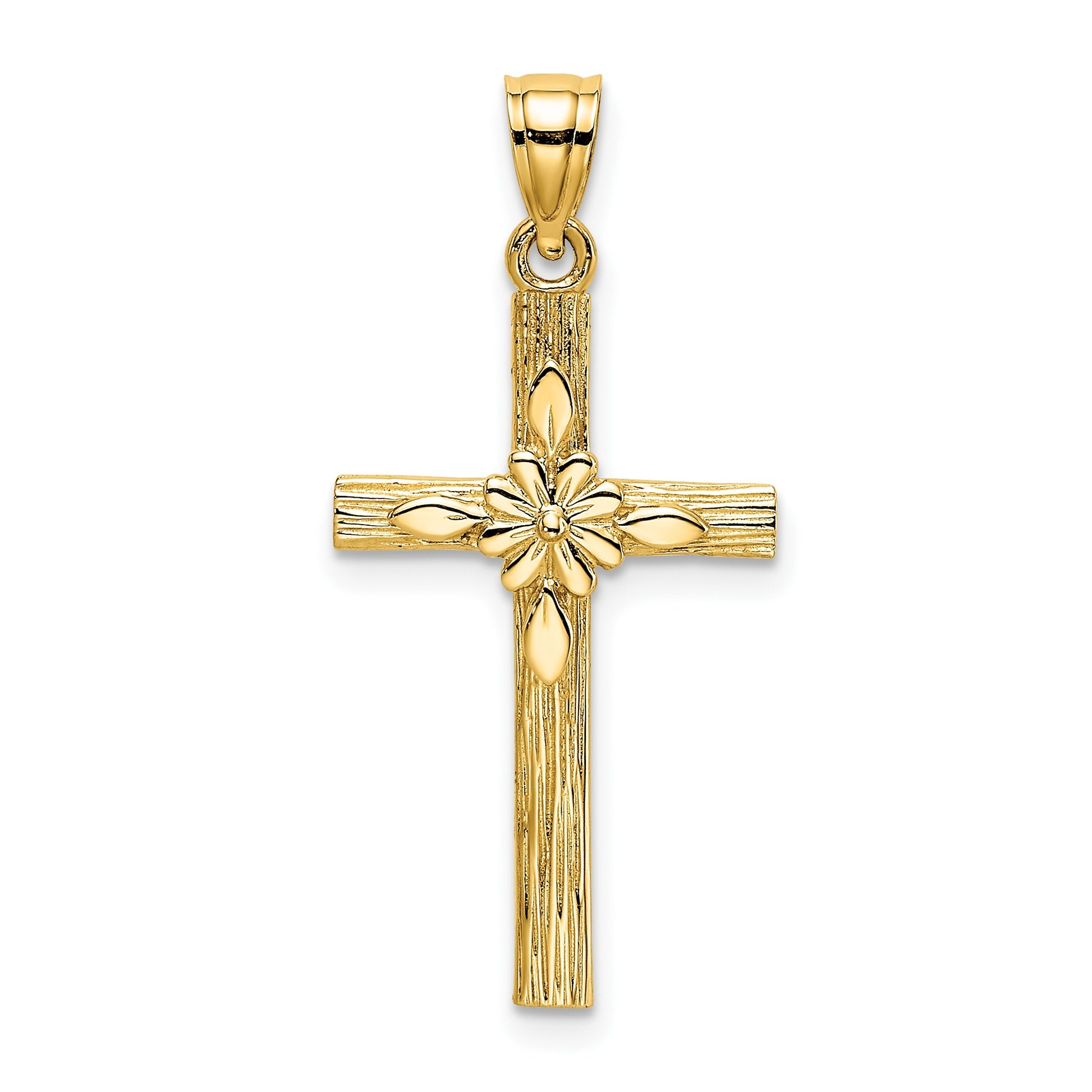 14K Cross with Flower Charm