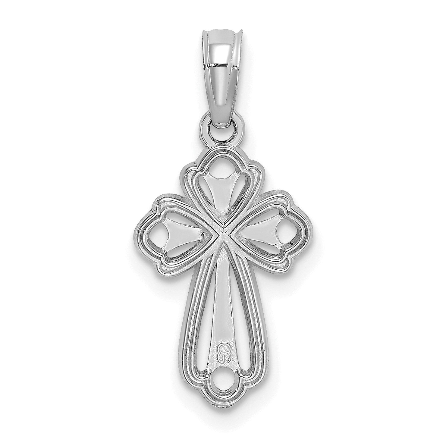 14K White Gold Cut-Out Polished and Textured Cross Charm