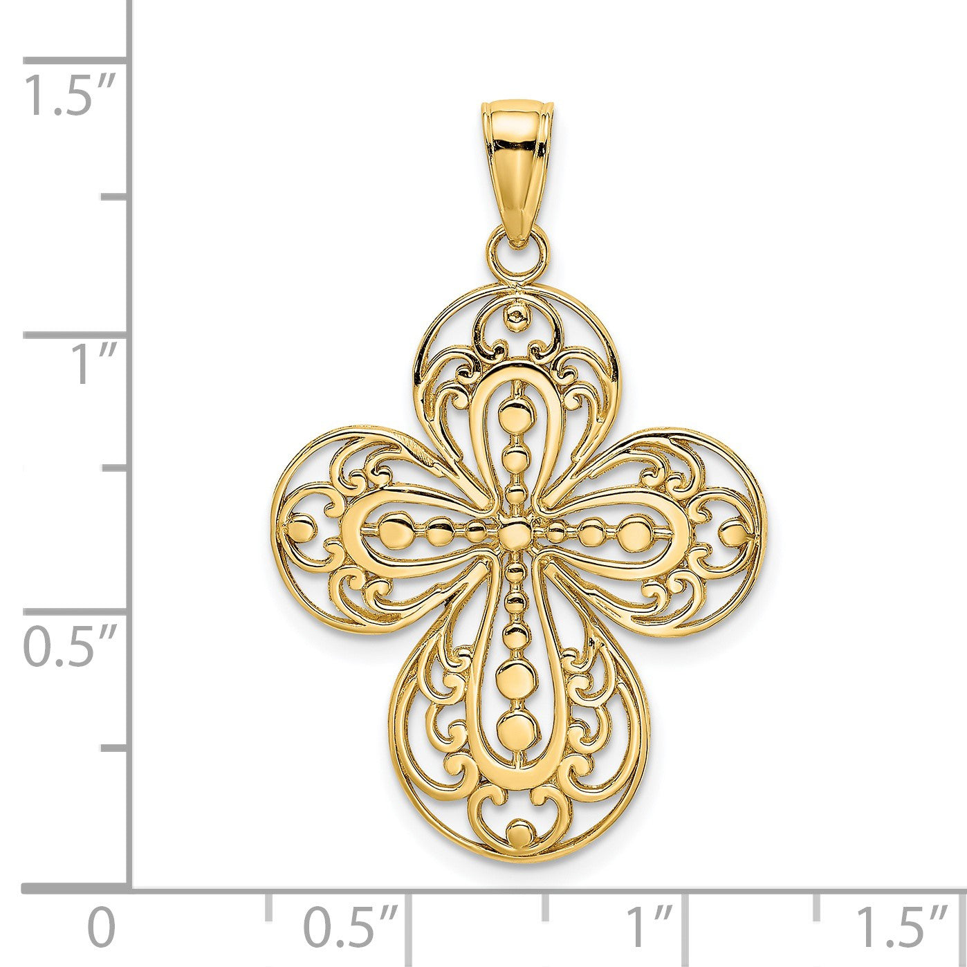 14K Cut-Out with Rounded Tips Filigree Cross Charm