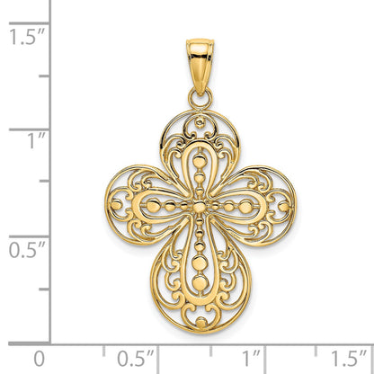 14K Cut-Out with Rounded Tips Filigree Cross Charm