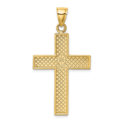 14K Polished Large Block Cross with Open Back Charm