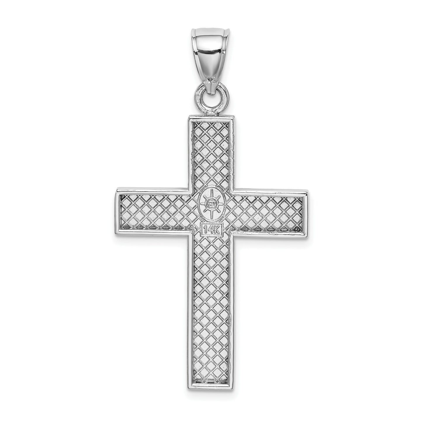 14K White Gold Large Block Cross with Open Back Charm