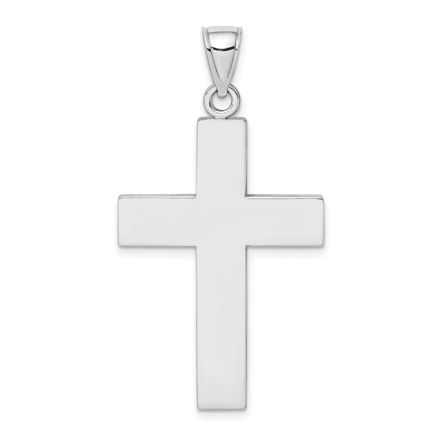 14K White Gold Large Block Cross with Open Back Charm