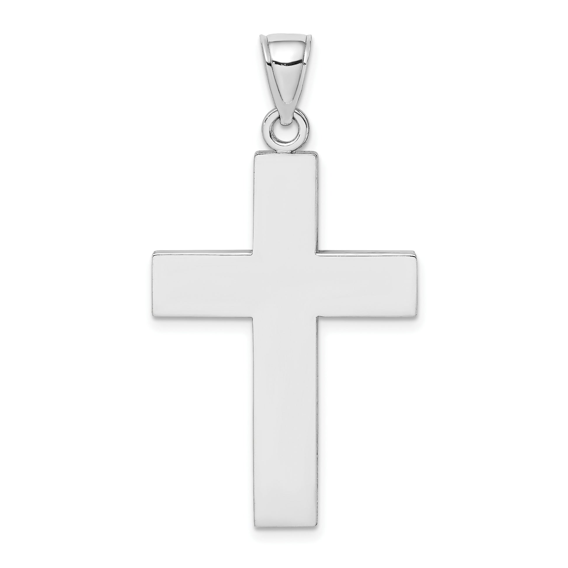 14K White Gold Large Block Cross with Open Back Charm