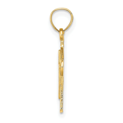 14K Solid Textured Cross Charm