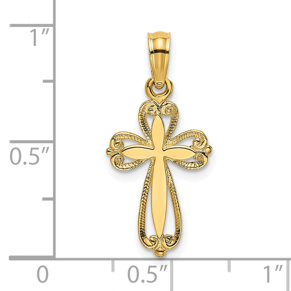 14K Polished and Cut-Out Textured Cross Charm