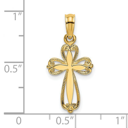 14K Polished and Cut-Out Textured Cross Charm