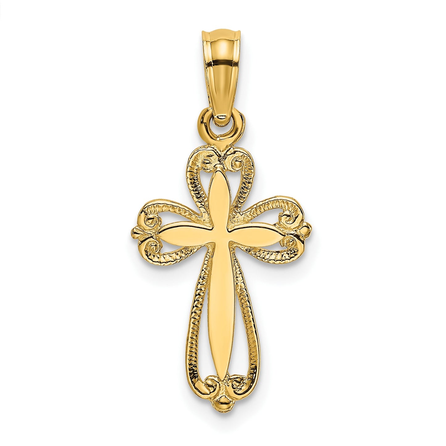 14K Polished and Cut-Out Textured Cross Charm