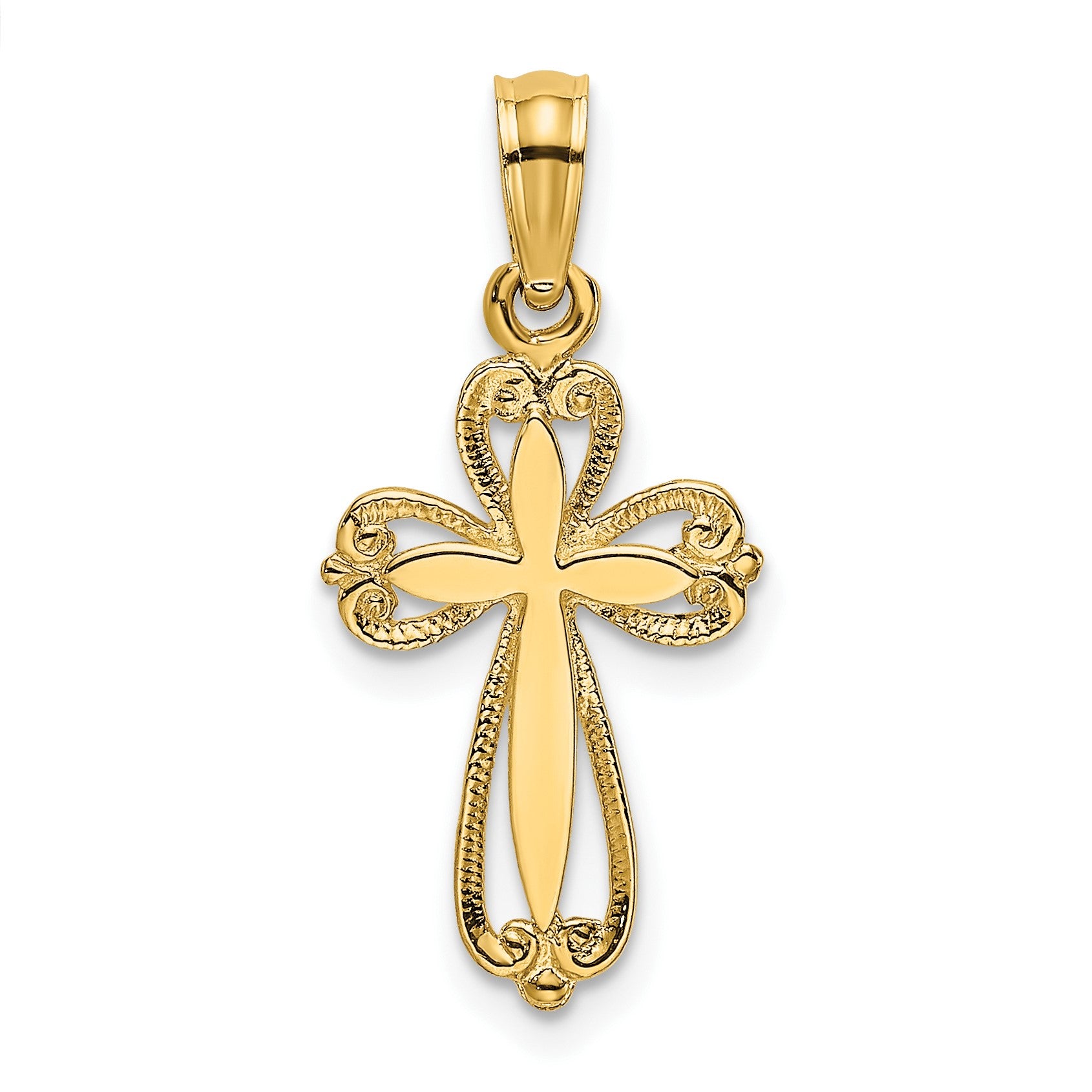 14K Polished and Cut-Out Textured Cross Charm