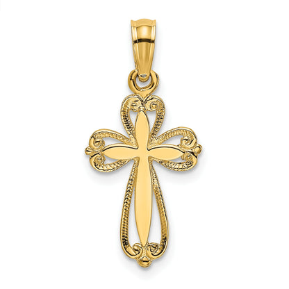14K Polished and Cut-Out Textured Cross Charm