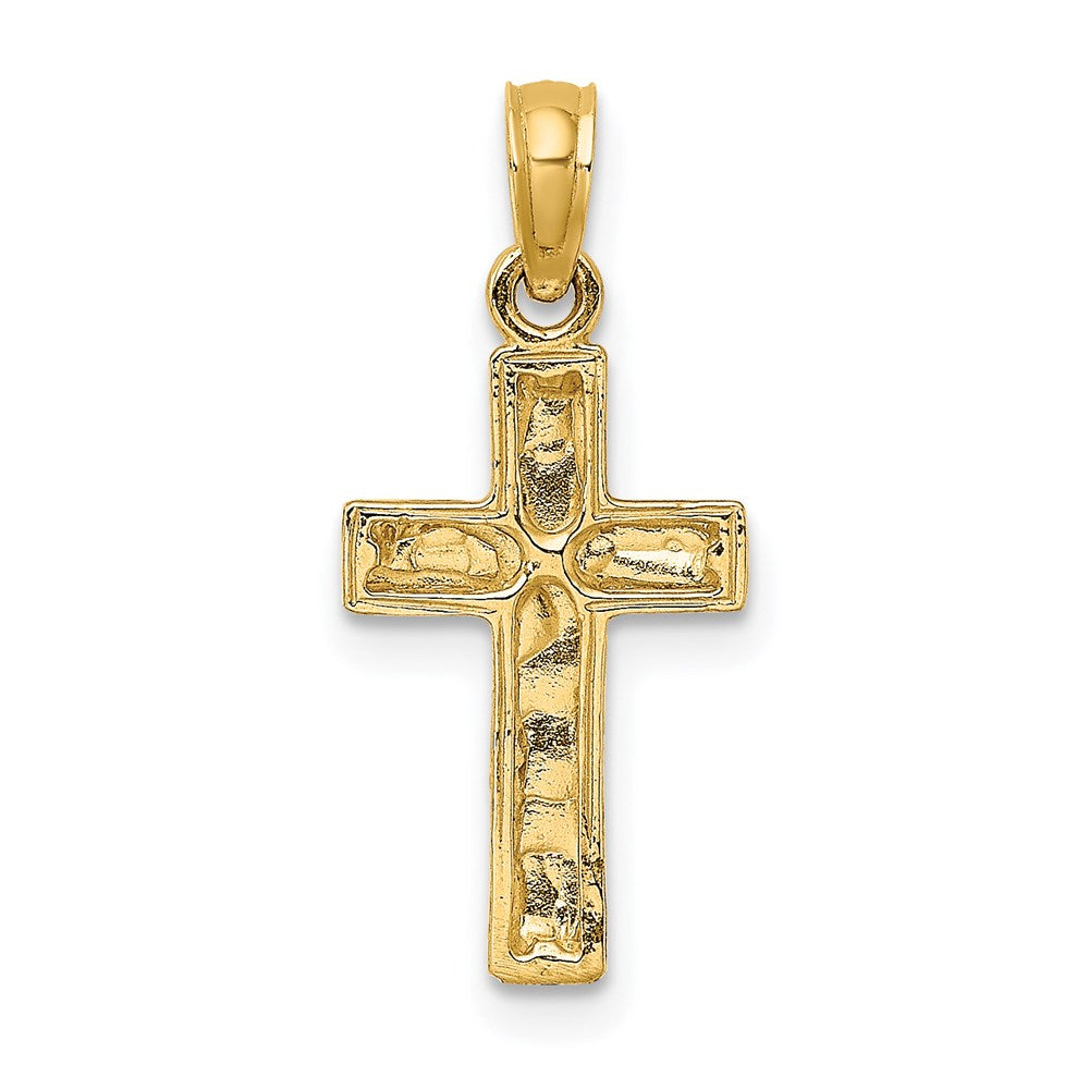 14K 2-D Polished Textured Cross Charm