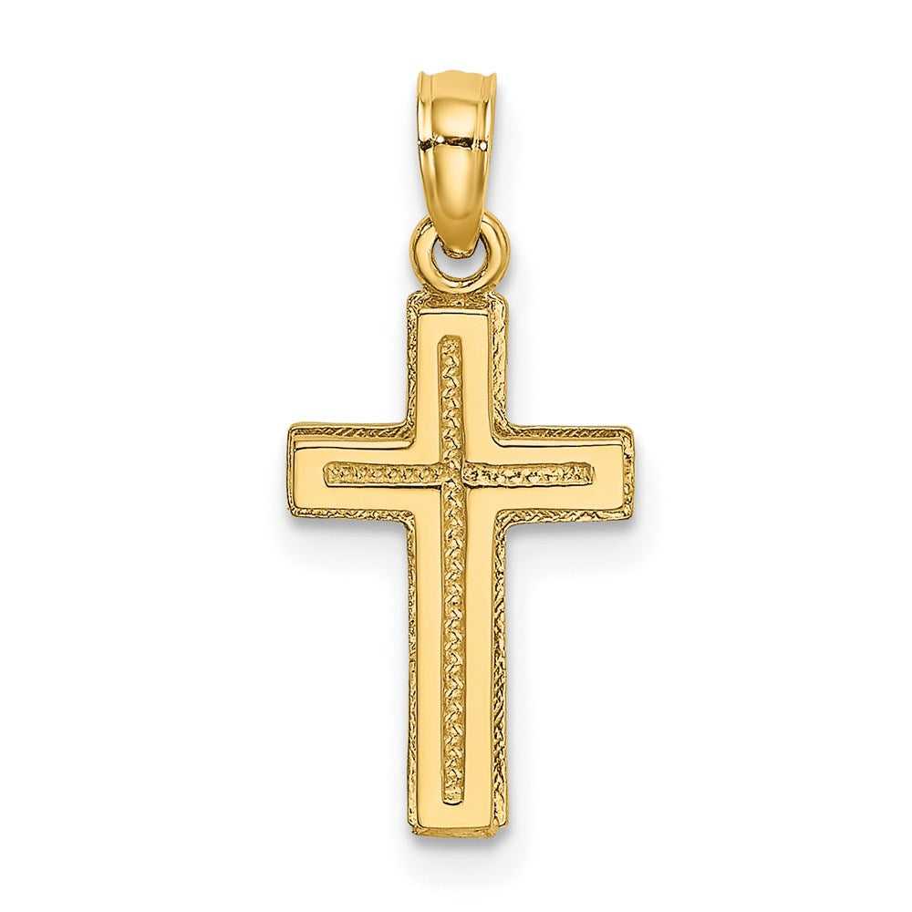 14K 2-D Polished Textured Cross Charm