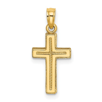 14K 2-D Polished Textured Cross Charm