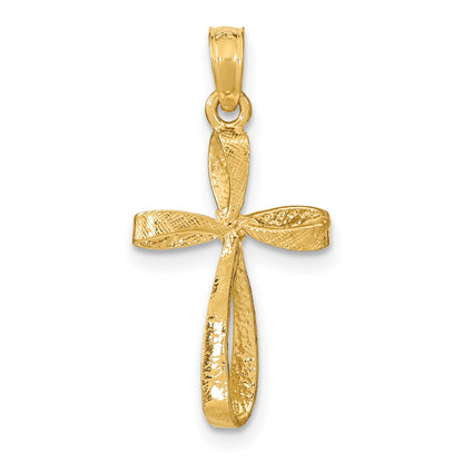 14K 3-D Textured Polished Twisted Cross Charm