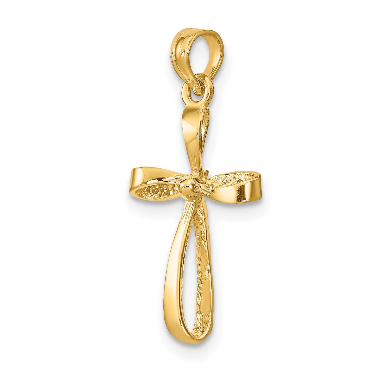 14K 3-D Textured Polished Twisted Cross Charm