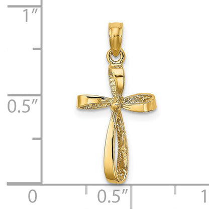 14K 3-D Textured Polished Twisted Cross Charm