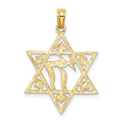 14K Textured Star Of David with Chai Charm