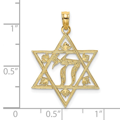 14K Textured Star Of David with Chai Charm