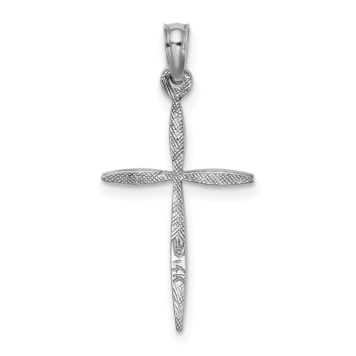 14K White Gold Diamond-cut with Tapered Ends Cross Charm