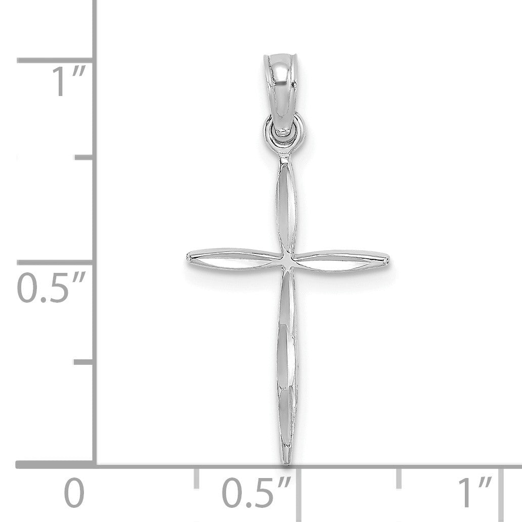 14K White Gold Diamond-cut with Tapered Ends Cross Charm