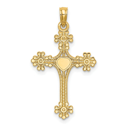14K Beaded Tip Cross with Heart Center Charm