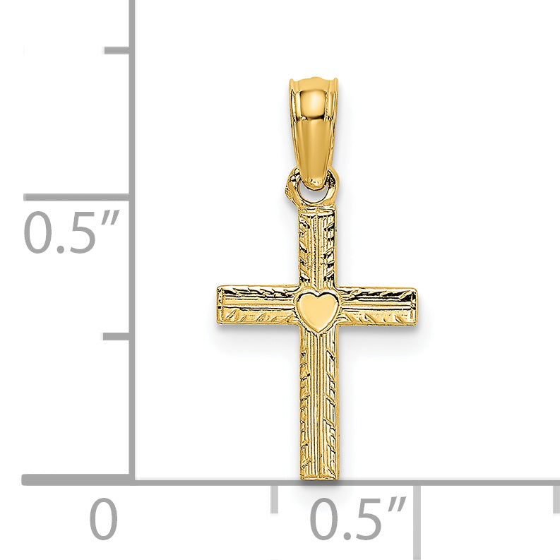 14K Polished Mini Cross with Heart Charm