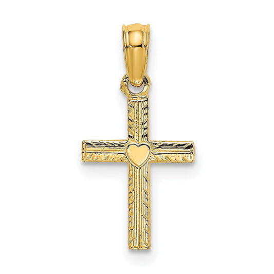 14K Polished Mini Cross w/ Heart Charm