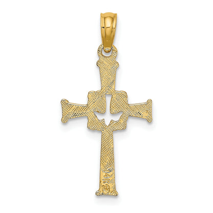 14K Polished and Textured Cross and Dove Charm