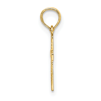 14K Polished and Engraved Mini Cross with Flower Charm