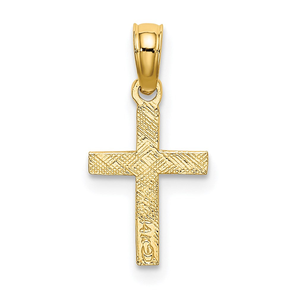 14K Polished and Engraved Mini Cross W/ Flower Charm