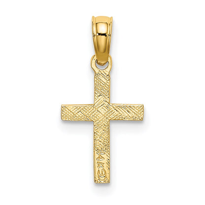 14K Polished and Engraved Mini Cross W/ Flower Charm